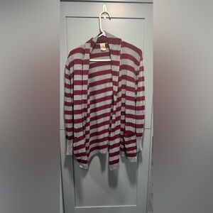 Faded Glory Burgundy and Gray Striped Cardigan